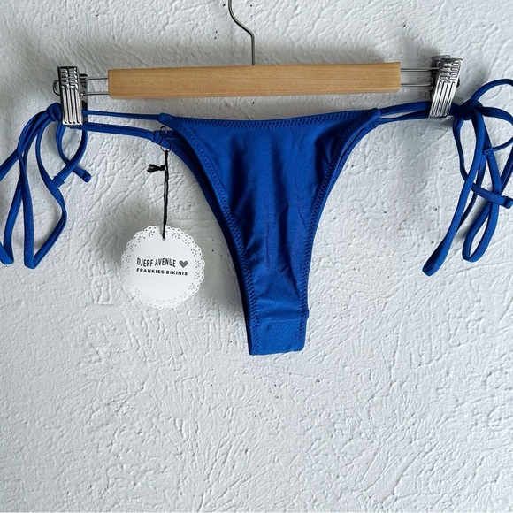 Frankie’s Bikinis Divine Skimpy Satin Bikini Bottom Deep Blue Sz Medium NWT - Picture 3 of 6